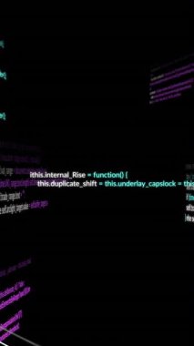 Siyah arkaplan üzerinden finansal veri işleme animasyonu. Küresel iş, finans, dijital arayüz, hesaplama ve veri işleme kavramı dijital olarak oluşturulmuş video.