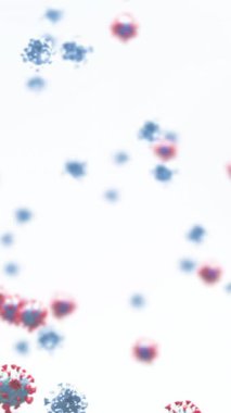 Beyaz arka planda yüzen makro Covid-19 hücrelerinin animasyonu. Coronavirus Covid-19 pandemik konsept dijital bileşik.