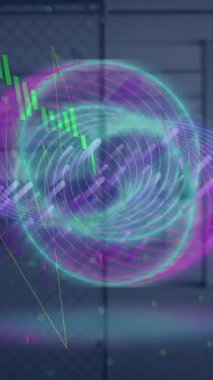 Şekiller üzerinde veri işleme animasyonu. küresel iş ve dijital arayüz kavramı dijital olarak oluşturulmuş video.