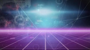 Neon şebekesinin morumsu ufukta kaybolması, siyanür ağının veri akışını görselleştirmesine neden oluyor. Fütürist, dijital, soyut, enerjik, teknolojik, yenilikçi, bilim