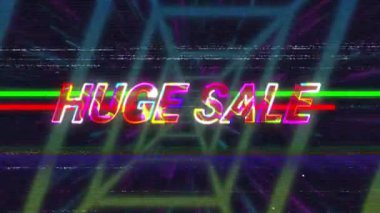 Titrek AL rengarenk büyük satış metnini başlatıyor. Arızalı neon tünel vitrinleri satışında kayıyor. Siberpunk, fütürist, dijital, canlı, dinamik, reklamcılık, hareket