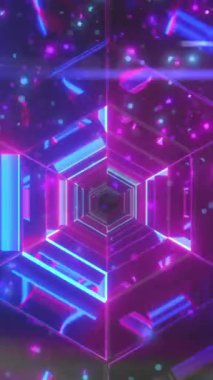 Siyah arkaplanda mavi ve mor ışığın parıldayan noktalarının canlandırması. Işık, soyut ve hareket kavramı dijital olarak oluşturulmuş video.