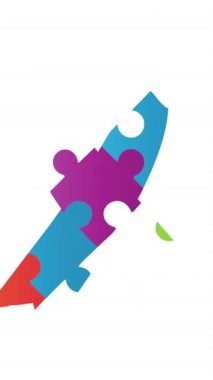 Otizm animasyonu farkındalık ayı bulmaca parçaları ve beyaz arka planda kurdele. Otizm farkındalık ayı, çocukluk ve öğrenme zorlukları bilinci kavramı dijital olarak oluşturulmuş video konsepti