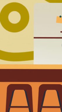 Mutfak animasyonu, mutfak gereçleri ve tabureler. yerel yaşam soyut arayüz arka plan kavramı dijital olarak oluşturulmuş video.