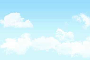 Pofuduk kümülüs bulutları parlak düz dizayn gradyan gökyüzüne karşı yüzüyor, kopyalama uzayı. Havadar, sakin, minimalist, atmosferik, manzaralı, sakin, doğal ışık