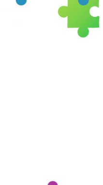 Çok renkli yapboz parçalarının dijital animasyonu beyaz arkaplana karşı iki dikdörtgen oluşturuyor. Otizm Farkındalığı konsepti.