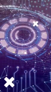 Animation of human head and scientific data processing over blue background. Global medicine, science, digital interface, computing and data processing concept digitally generated video.