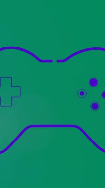 Gradyan arkaplana karşı oyun denetleyicisinin animasyonu. Dijital olarak üretilen hologram, atari salonu, video oyunu, konsol, vektör, illüstrasyon, soyut ve teknoloji kavramı.