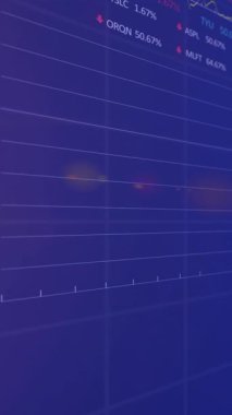 Animation of data processing and light spots over blue background. Global business and digital interface concept digitally generated video.