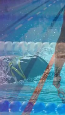 Havuzda yüzen beyaz adamın animasyonu. küresel spor ve spor konsepti dijital olarak oluşturulmuş video.