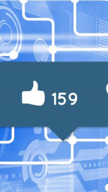 Mavi arkaplandaki bağlantı ağı üzerinden sosyal medya simgeleriyle konuşma baloncuklarının canlandırılması. küresel teknoloji, bağlantılar ve dijital arayüz konsepti dijital olarak oluşturulmuş video.