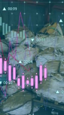 Saydam arkaplanda hareket eden sayıların olduğu grafiklerin canlandırması. Hurdalık 4K 'da insansız hava aracı atışı. Maliye, ekonomi ve istatistik kavramı dijital olarak oluşturulmuş video.