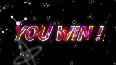 Yeşil aksaklık ortaya çıkıyor. Çok renkli sen kazandın! yüzen atom simgeleriyle şekilleniyor ve nabız atıyor. Fütürist, dijital, enerjik, soyut, teknoloji, yenilik, neon