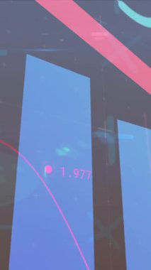 Animation of data processing over shapes on black background. Global business and digital interface concept digitally generated video.