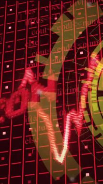 Siyah arkaplan üzerinde tarayıcı işlem gören kırmızı slumpflation metin, grafik ve ızgara animasyonu. Küresel finans, iş, veri ve dijital arayüz kavramı dijital olarak oluşturulmuş video.