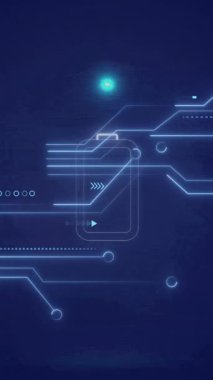 Bağlantılar ve neon çember üzerinden veri işleme animasyonu. Teknoloji, iş ve dijital arayüz kavramı dijital olarak oluşturulmuş video.