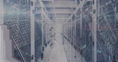 Ağ hatları titreşen veri koridoru, yükselen grafikler canlı analitikler için yer değiştiren işaretler. Teknolojiler, dijital, fütüristik, görselleştirme, analitik, siber güvenlik, endüstriyel