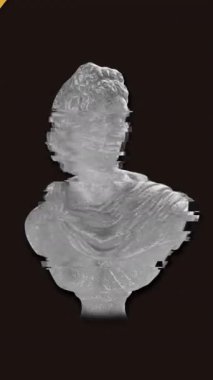 Siyah arka planda hareketli ve parazitli heykellerin canlandırılması. Sosyal medya, soyut ve arkaplan tasarımı konsepti dijital olarak oluşturulmuş video.