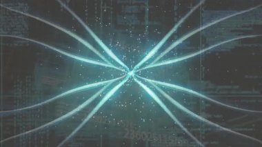 Genişleme için kodlanmış şebeke boyunca X deseninde titreşen hareketli filizler ortaya çıkıyor. Fütürist, teknoloji, dijital, soyut, aydınlık, canlı, arayüz