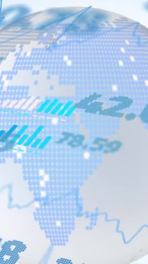 Tüm dünyada istatistik ve veri işleme animasyonları. Küresel iş, iletişim, dijital arayüz, finans ve veri işleme kavramı dijital olarak oluşturuldu.