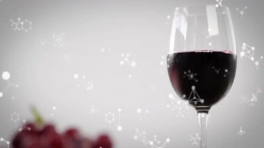 Moleküler grafikler yüzüyor, şarap kadehleri dinleniyor ve üzümler kimya gösterisine odaklanıyor. Lüks, zarif, bilimsel, sofistike, minimalizm, yenilik, içecek