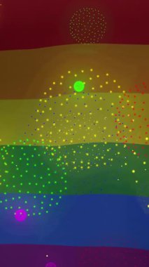 Gurur bayrağı üzerinde havai fişek gösterisi. Gurur, kutlama ve dijital arayüz kavramı dijital olarak oluşturulmuş video.