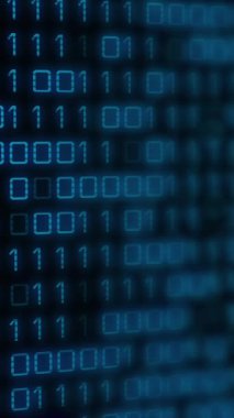 Siyah arka planda küresel ve ikili kodların animasyonu. veri işleme, ağ, bilgisayar ve teknoloji konsepti dijital olarak oluşturulmuş video.