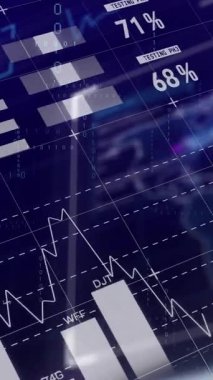 Dijital arayüz işleme verileri üzerinde grafik ve grafiklerin animasyonu. Veri, işlem, iş, dijital arayüz, bağlantı ve iletişim, dijital olarak oluşturulmuş video.