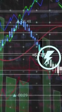 Simge ve ızgara üzerinde istatistik ve finansal veri işleme animasyonu. Küresel iş, finans ve veri işleme kavramı dijital olarak oluşturulmuş video.