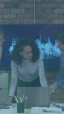 Bir kaç iş adamı, çok büyük bir finansal darbeye maruz kalmış. Küresel iş dijital arayüzü ve teknoloji konsepti dijital olarak oluşturulmuş video.