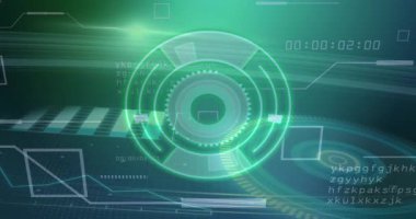 HUD zayıflıyor, vites halkası dönüyor, görünen oklar, kaydırma çubukları, gösterge için titreşim kodu. Gelecek, teknoloji, arayüz, dijital, yüksek teknoloji, animasyon, görselleştirme