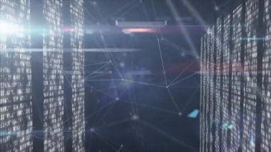 Ağ oluşumunu başlatan sayısal paneller kaydırılıyor, veri akışını gösteren üç boyutlu ağlara ayrılan çizgiler. Fütürist, dijital, soyut, teknoloji, yenilik, bağlantı, siber uzay