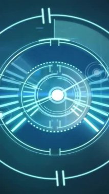 Ağ üzerinden geçen dairesel tarayıcının animasyonu ve koyu arkaplanda mavi ışıklar. Veri, dijital arayüz, bağlantı, işlem ve iletişim, dijital olarak oluşturulmuş video.