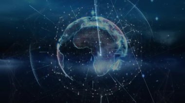 Veri güdümlü küre yükselen darbe düğümleri ışınları yayarak ağ görünümünü yoğunlaştırıyor. Dijital, bağlantı, fütüristik, teknoloji, ağ, siber alan, yenilik