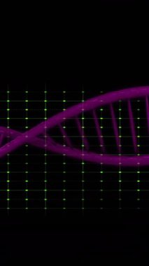 DNA ipliği ve ızgara çizgileri, bilimsel veri işleme animasyonu. Bilim, genetik, biyoteknoloji, moleküler, araştırma, analiz
