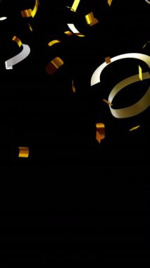 Siyah arka planda parti flamaları ve konfeti animasyonu. Yeni yıl, yeni yıl arifesi, parti, kutlama ve geleneksel konsept dijital olarak oluşturulmuş video.