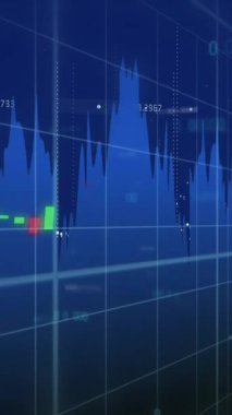 Mavi arkaplanda veri işleme animasyonu. Küresel iş ve dijital arayüz kavramı, dijital olarak oluşturulmuş video.