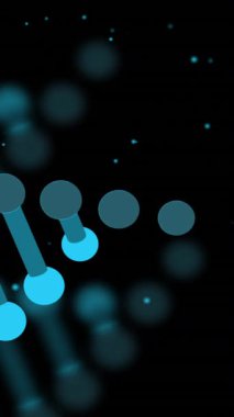 Siyah arkaplan üzerinde DNA ipliği ve veri işleme animasyonu. Küresel bilim, bilgisayar ve veri işleme kavramı dijital olarak oluşturulmuş video.