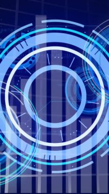 Donanma arka planında çember işleme ve grafik animasyonu. Dijital olarak oluşturulan küresel veri işleme, finans ve teknoloji konsepti.