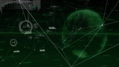 Bilgi akışını gösteren yeşil küre dönerken beyaz çizgiler ağ oluşturan veri başlangıcında. Futuristik, teknoloji, dijital, ağ, görselleştirme, soyut, yenilik