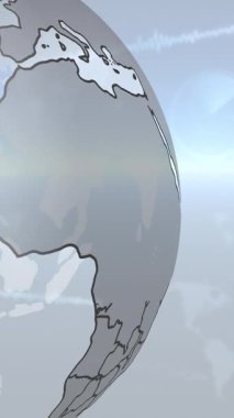 Veri işleme, dönen küre ve noktaları mavi gradyan zemine bağlama animasyonu. Küresel ağ ve iş teknolojisi kavramı