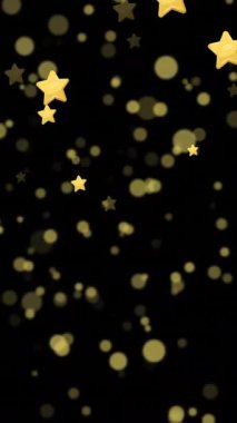 Siyah zemin üzerine düşen altın noktaların ve yıldızların animasyonu. kutlama ve şenlik konsepti dijital olarak oluşturulmuş video.