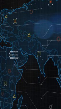 Siyah arka planda bilgisayar ve bilimsel veri işleme animasyonu. Bilim insan biyolojisi teknolojisi ve dijital arayüz konsepti dijital olarak oluşturulmuş video.