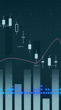 Yeşil arka planda finansal ve istatistiksel veri işlemenin dijital animasyonu. finans ve ekonomi kavramı