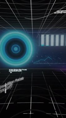 Şebeke arka planında dairesel desenleri olan gelecekçi dijital arayüz animasyonu. Teknoloji, siber, holografik, sanal, modern, veri