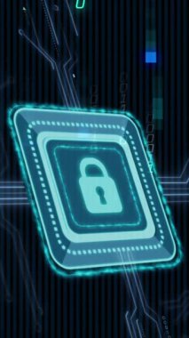 Siyah arkaplanda veri işleme animasyonu. küresel iş ve dijital arayüz kavramı dijital olarak oluşturulmuş video.