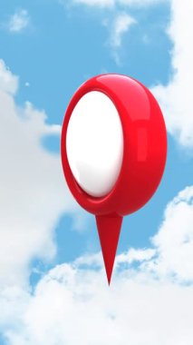 Bulutlar 4k ile gökyüzünde bir arka plan ile zıplayan bir harita Pins dijital animasyon