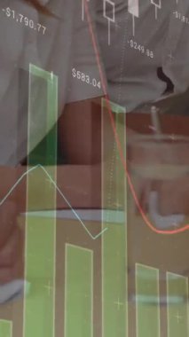 Animation of financial data processing over businesses people. global business, finances, data processing and digital interface concept digitally generated video.