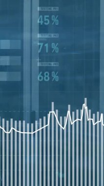 Animation of data processing over blue background. Global technology connections and digital interface concept digitally generated video.