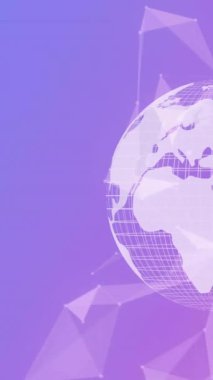 Mavi arka planda hareket eden şekillerin ve kürenin animasyonu. Küresel teknoloji, iş ve dijital arayüz kavramı dijital olarak oluşturulmuş video.